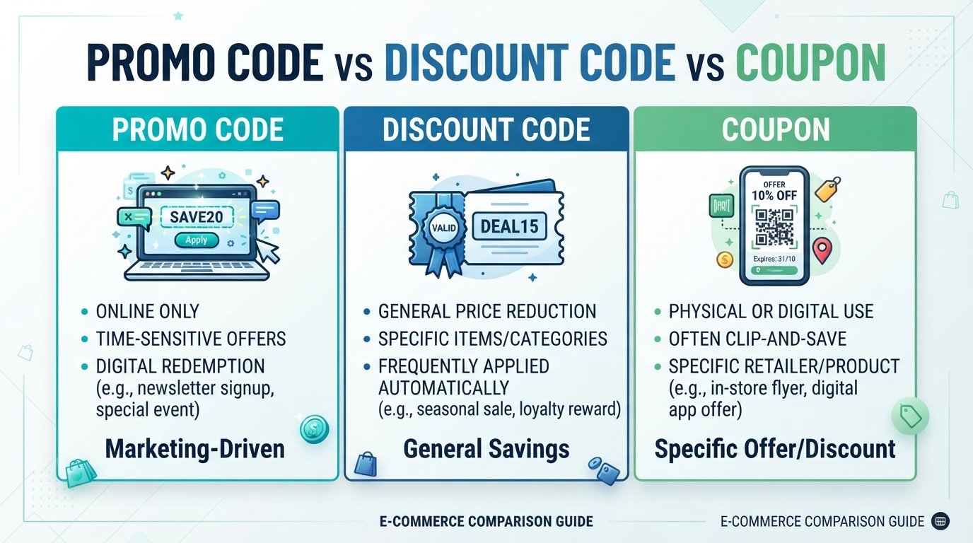 Promo Code vs Discount Code vs Coupon: What's the Difference?